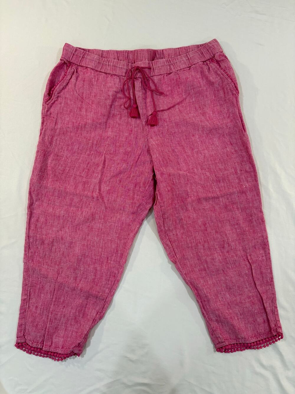 Talbots Pink 100% Linen Capri Pull On Pants Size 14 Petite